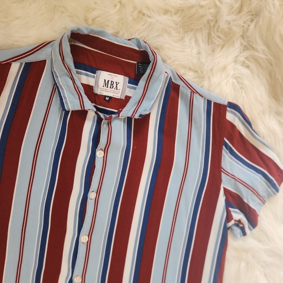 Mens Stripe Short Sleeve Button Up Shirt (Size M) - Picture 5 of 12